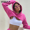 CIBBAR Loose Long Sleeve Cropped Hoodies Solid Casual Sweatshirt Smock Women Streetwear Y2k Autumn Fashion Clothing Harajuku 90s